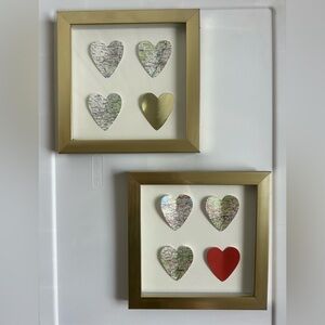 Two Map Heart Hanging Pictures